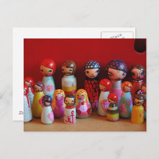 Peg doll Familie Postcard Postkarte (Vorne/Hinten)