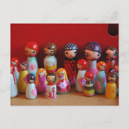 Peg doll Familie Postcard Postkarte