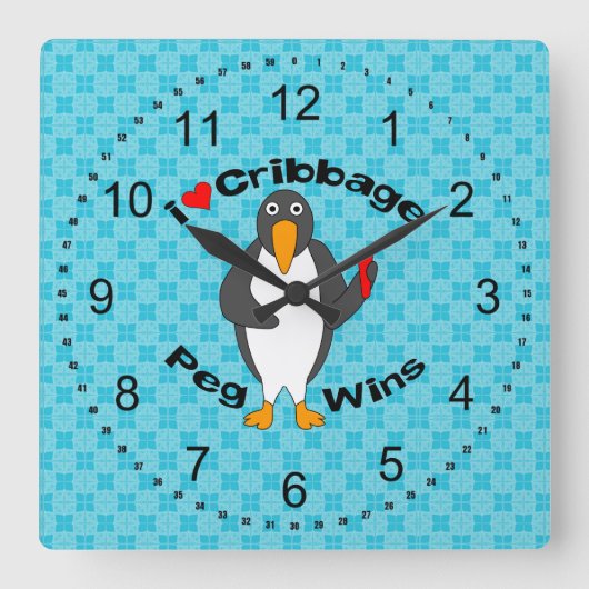 Peg-Wins-Cribage Quadratische Wanduhr (Vorderseite)