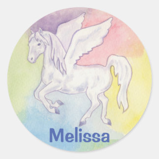 Pegasus-Aufkleber mit Kindername Runder Aufkleber