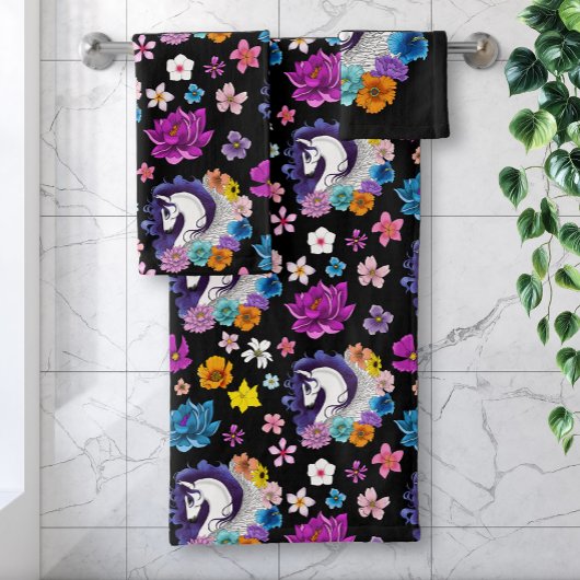 Pegasus Black Floral Badhandtuch Set