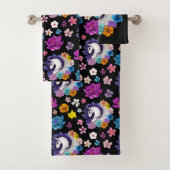 Pegasus Black Floral Badhandtuch Set (Insitu)