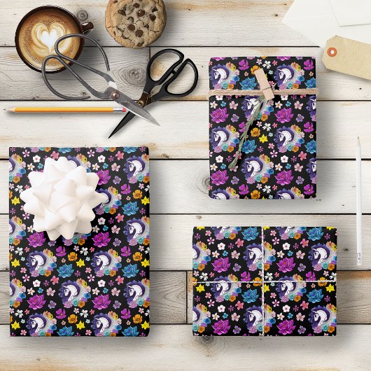 Pegasus Black Floral Geschenkpapier Set