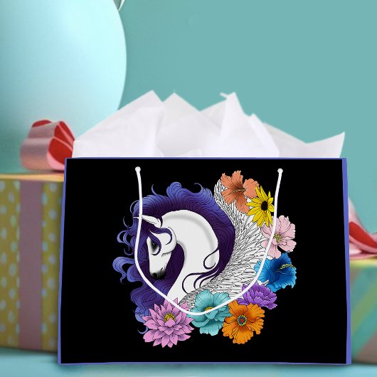 Pegasus Black Floral Große Geschenktüte