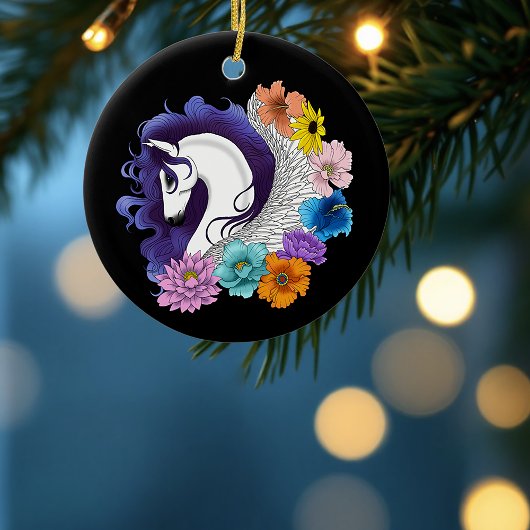 Pegasus Black Floral Keramik Ornament
