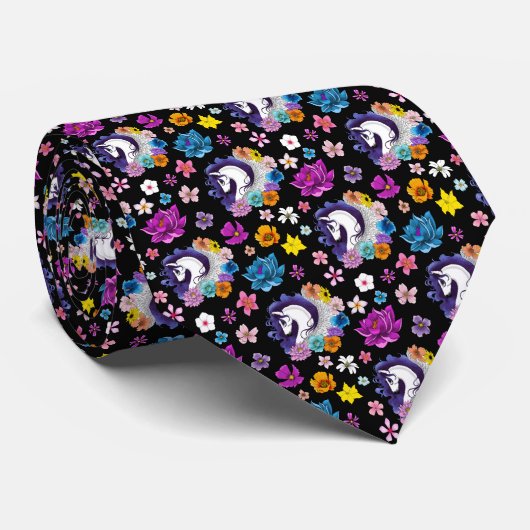 Pegasus Black Floral Krawatte (Gerollt)