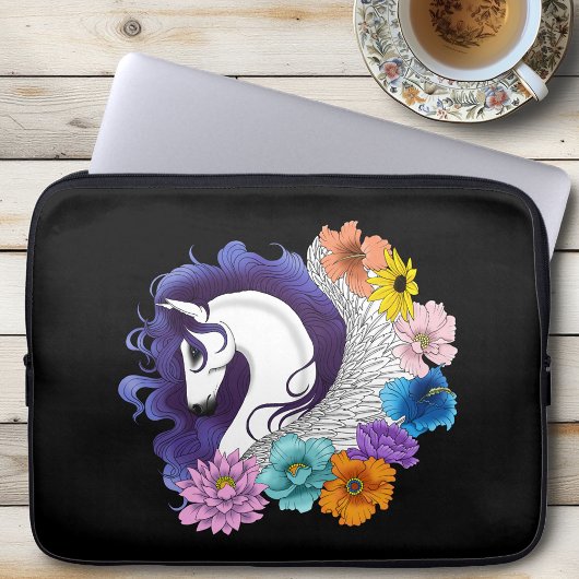 Pegasus Black Floral Laptopschutzhülle