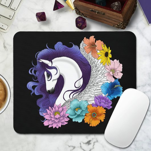 Pegasus Black Floral Mousepad