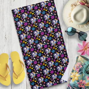 Pegasus Black Floral Strandtuch