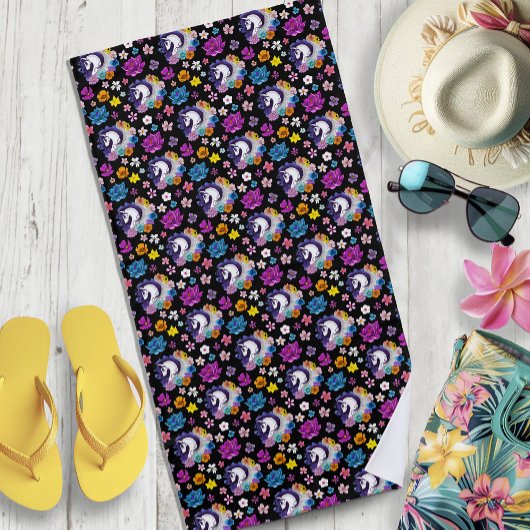 Pegasus Black Floral Strandtuch