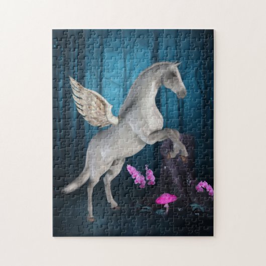 Pegasus Blauer Wald Fantasy Horse Art Puzzle (Vertikal)