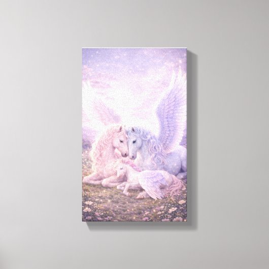 Pegasus Family – Soft Pastel Fantasy Canvas Art Leinwanddruck (Vorderseite)