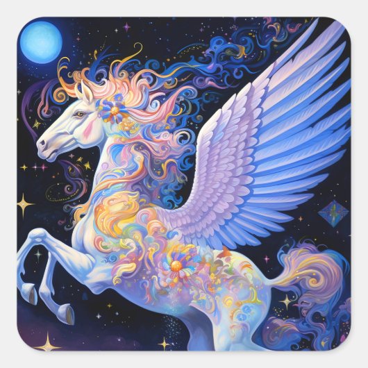 Pegasus Fantasy Art Quadratischer Aufkleber (Vorderseite)