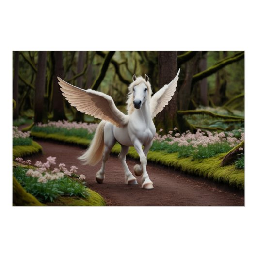 Pegasus Filly auf dem Waldweg Poster (Vorderseite)