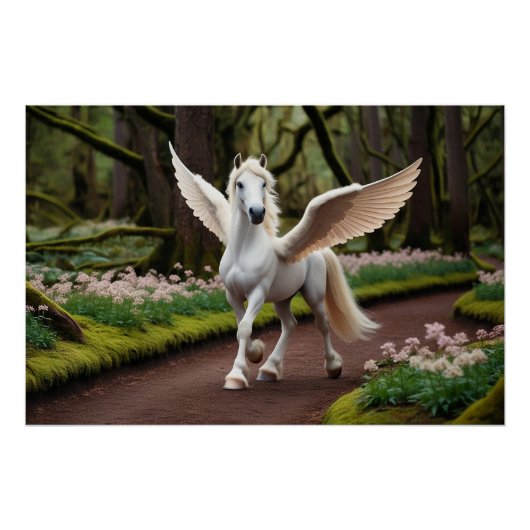 Pegasus Filly auf dem Waldweg Poster (Vorderseite)