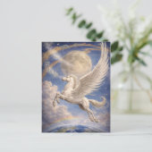 Pegasus fliegt zwischen Erde und Mond Fantasy-Kuns Postkarte (Stehend Vorderseite)