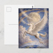 Pegasus fliegt zwischen Erde und Mond Fantasy-Kuns Postkarte (Vorne/Hinten)
