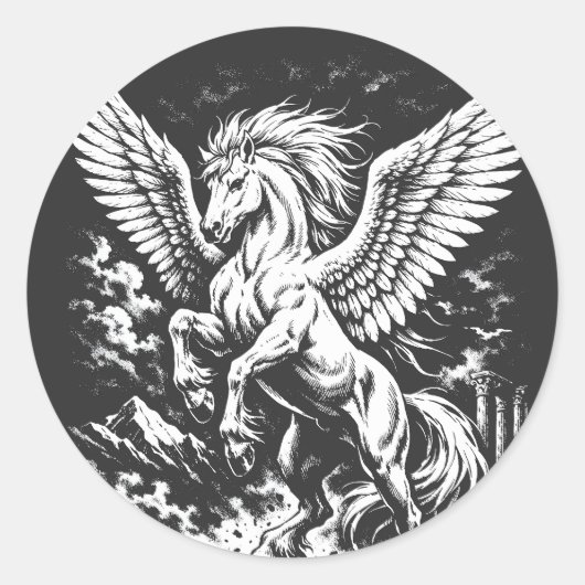 Pegasus — Geflügelter Herold des Sturms Runder Aufkleber (Vorderseite)