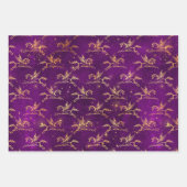 Pegasus & Gold Blumenmuster in Lila & Rosa Geschenkpapier Set (Vorderseite)