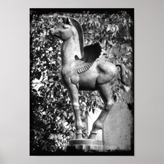 Pegasus in Schwarz-Weiß-Grunge Poster (Vorne)