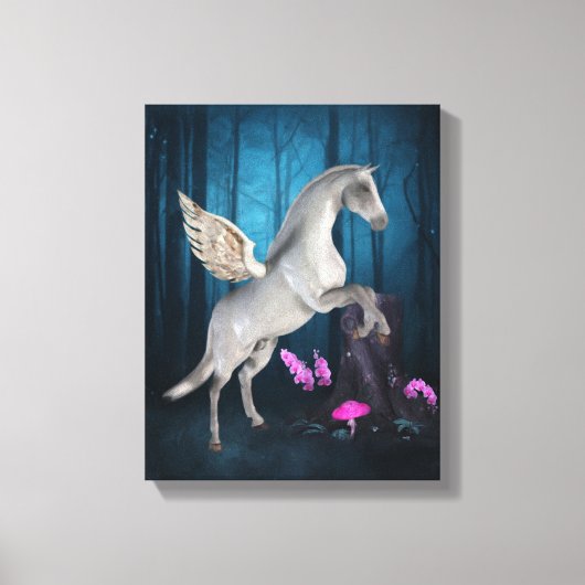 Pegasus Magical Forest Fantasy Horse Art Leinwanddruck (Vorderseite)
