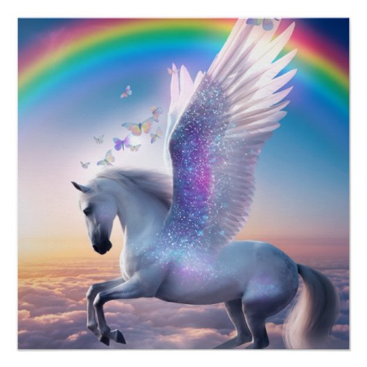 Pegasus mit Regenbogen Poster (Vorderseite)
