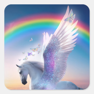 Pegasus mit Regenbogen Quadratischer Aufkleber