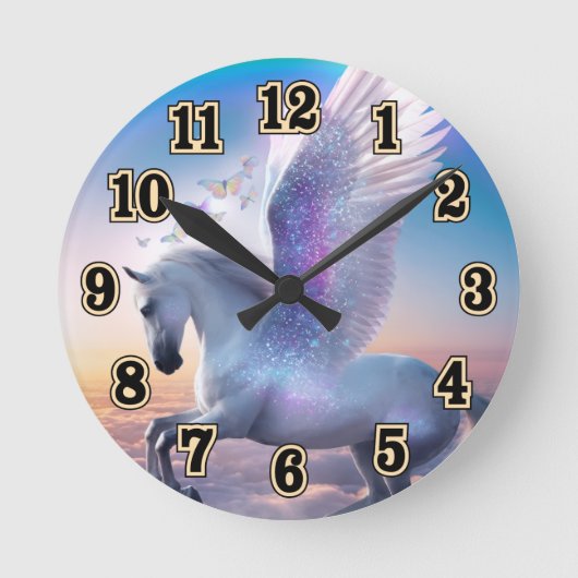 Pegasus mit Regenbogen Runde Wanduhr (Vorderseite)