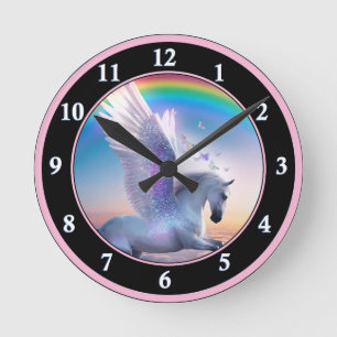 Pegasus mit Regenbogen Runde Wanduhr