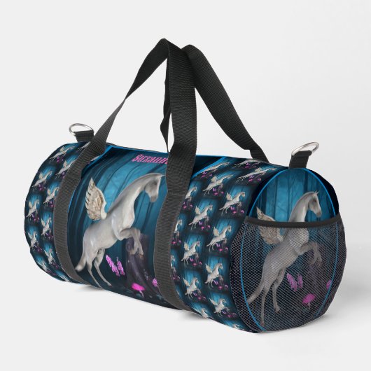 Pegasus Pferd im Fantasy-Wald Personalisiert Duffle Bag (Rechte Ecke)