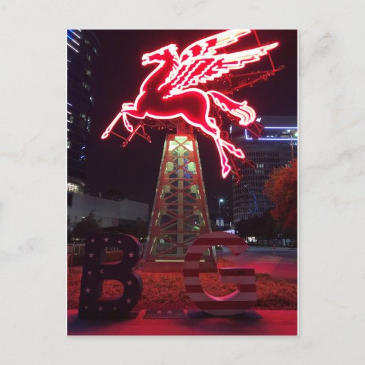 Pegasus Red Flying Horse in Dallas Postkarte (Vorderseite)