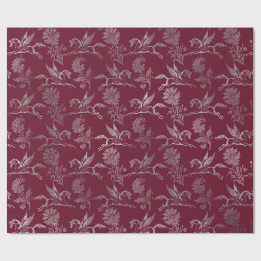Pegasus Royal Damask Floral Maroon Burgundy Silver Geschenkpapier (Flach)