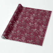 Pegasus Royal Damask Floral Maroon Burgundy Silver Geschenkpapier (Ungerollt)