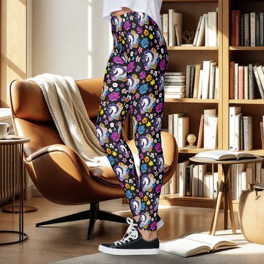 Pegasus Schwarze Blüten Leggings