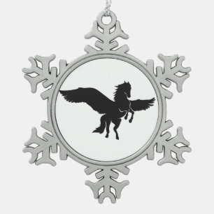 Pegasus-Silhouette - Hintergrundfarbe auswählen Schneeflocken Zinn-Ornament