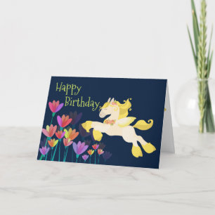 Pegasus und bunte Blumen Fliegendes Pferd Geburtst Karte