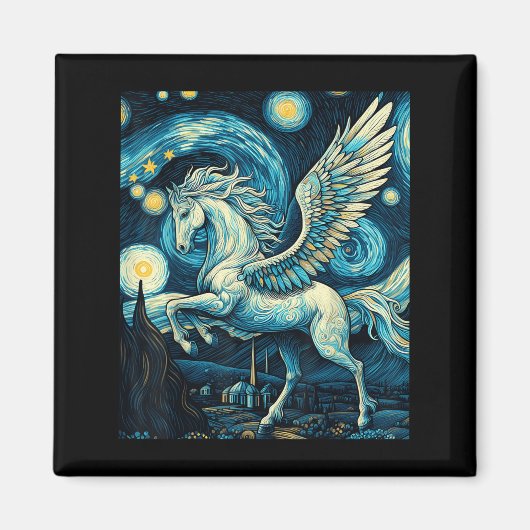 Pegasus Under Starry Night Sky Art Graphic Christm Magnet (Vorne)