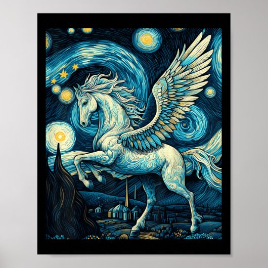 Pegasus Under Starry Night Sky Art Graphic Christm Poster (Vorne)