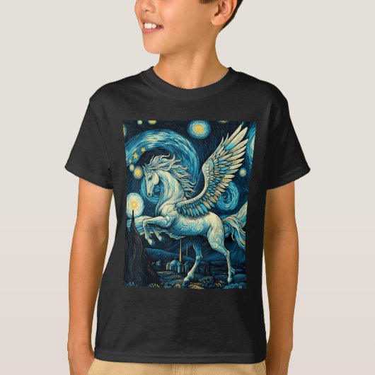 Pegasus Under Starry Night Sky Art Graphic Christm T-Shirt (Vorderseite)