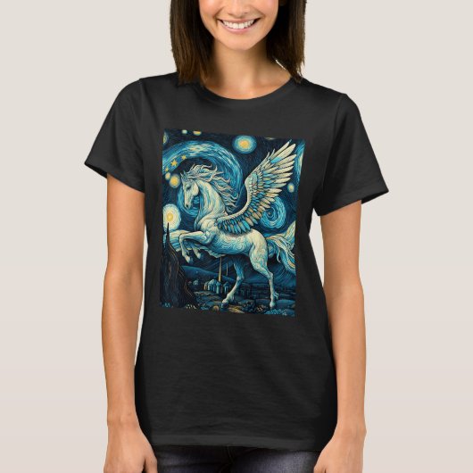 Pegasus Under Starry Night Sky Art Graphic Christm T-Shirt (Vorderseite)