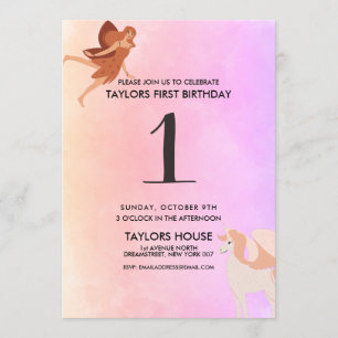 Pegasus Unicorn Niedliches 1. Geburtstag Party Einladung