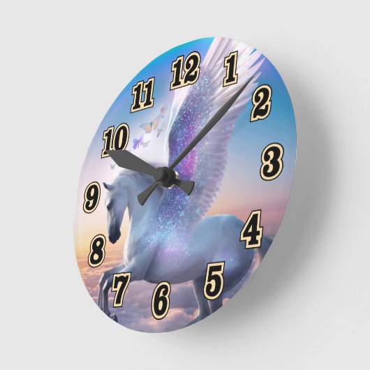 Pegasus with Rainbow Runde Wanduhr (Winkel)