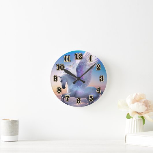 Pegasus with Rainbow Runde Wanduhr (Zuhause)