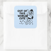 Pegatina cohete kawaii – Out of this world cute Quadratischer Aufkleber (Tasche)