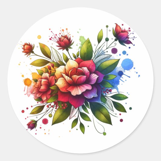 Pegatina con Diseño de Flores y Libro" Runder Aufkleber (Vorderseite)
