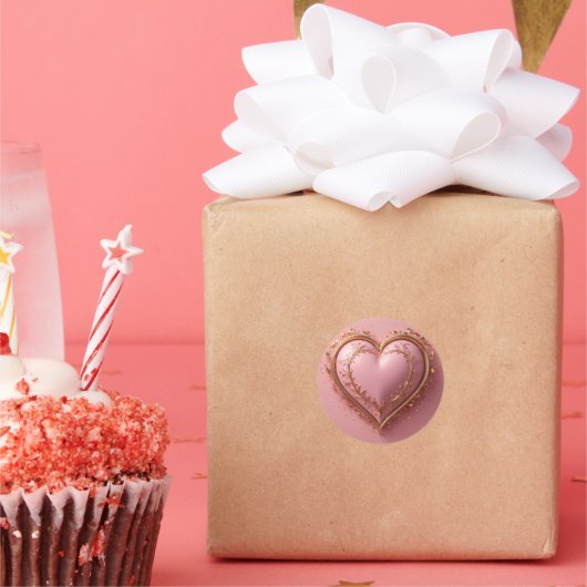 Pegatina corazón rosa con detalles dorados estétic runder aufkleber (Party)