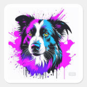 pegatina cuadrada border collie quadratischer aufkleber (Vorderseite)