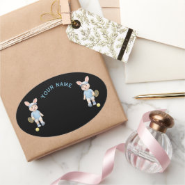 Pegatina Ovalada Cute Bunny School Name Label Ovaler Aufkleber