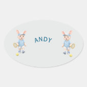 Pegatina Ovalada Cute Bunny School Name Label Ovaler Aufkleber (Vorderseite)