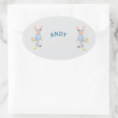 Pegatina Ovalada Cute Bunny School Name Label Ovaler Aufkleber (Tasche)